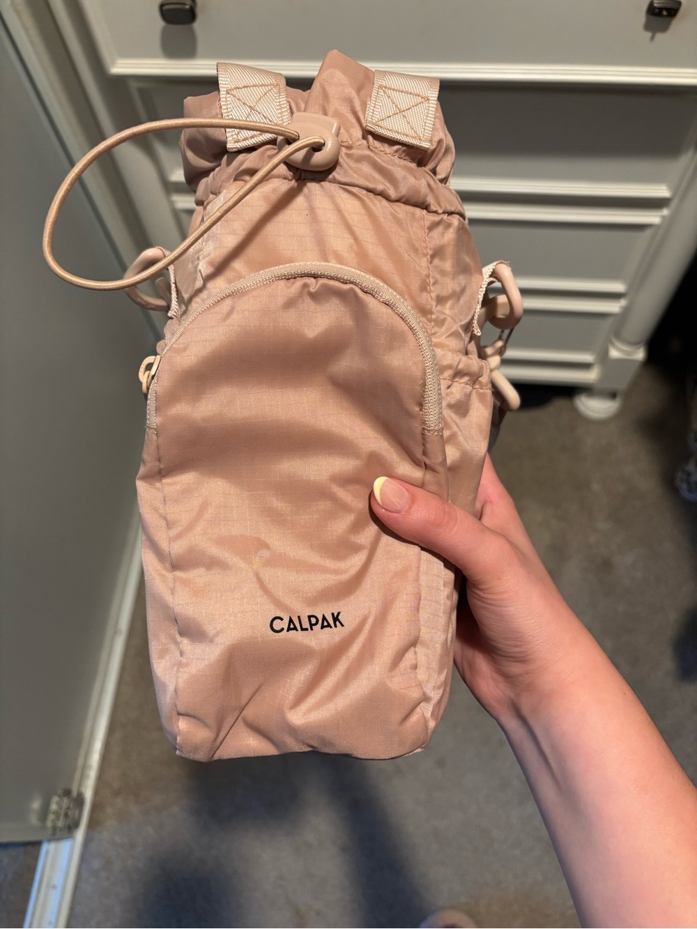 CALPAK Pink Compact Drawstring Crossbody Bag// Mauve